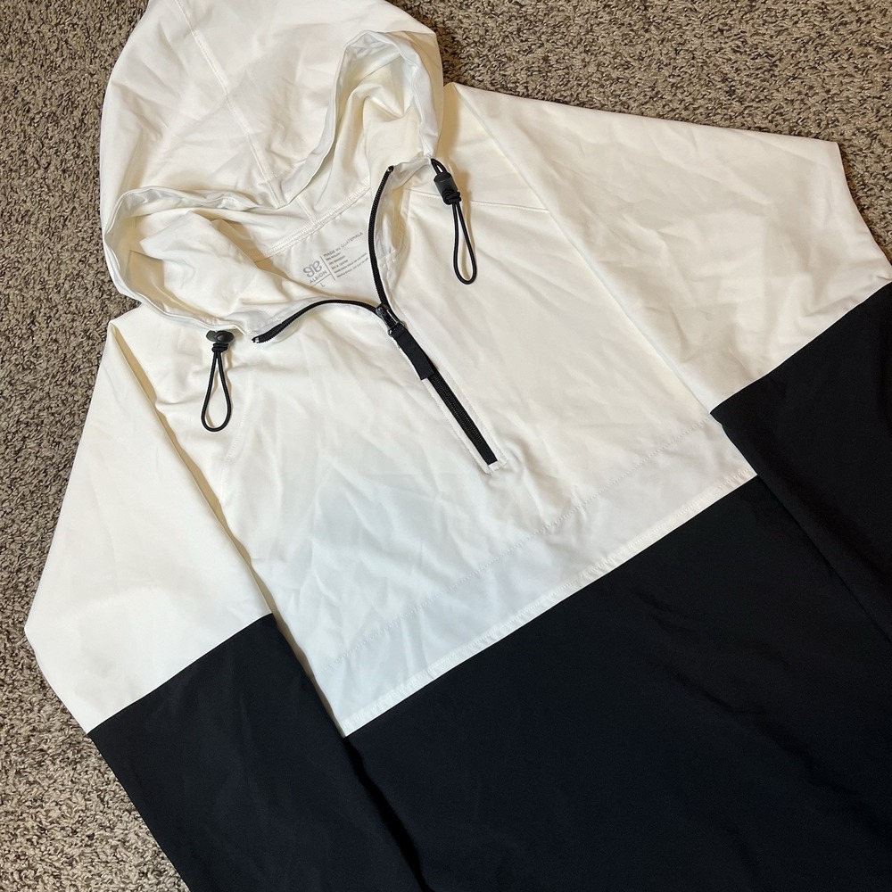 Albion Hooded Half-Zip Anorak Pullover Jacket – White/Black – Men's Large